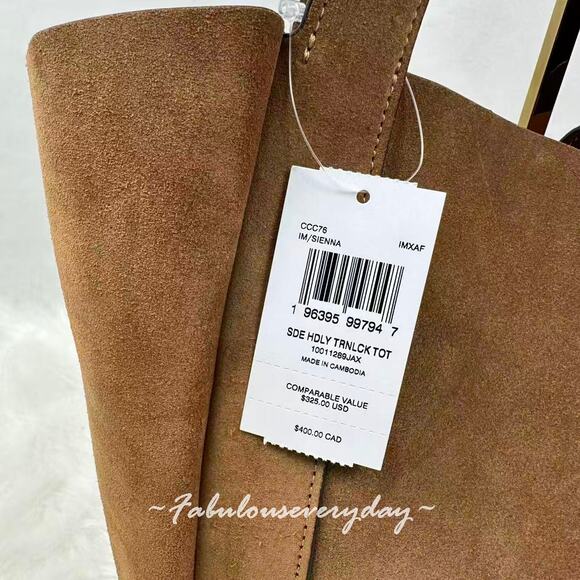Coach Hadley Turnlock Tote Bag In Suede & Leather Gold/Sienna Brown CCC76 NWT - Picture 7 of 10
